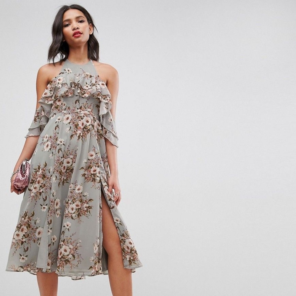 ASOS off shoulder floral midi dress